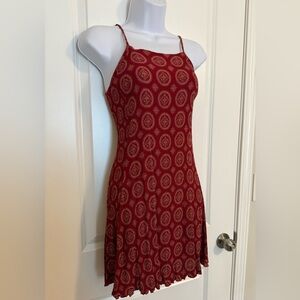 Burgundy Red with gold printed pattern Women's Dress - spaghetti strap